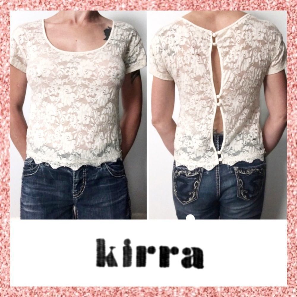 Kirra Ivory Lace Short Sleeved Crop Top Small S